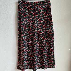❤️F21 Black and Red Fruit Cherry Print Midi Skirt